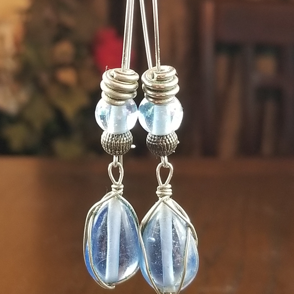 2 pair Handcrafted Earrings in Blue tones.